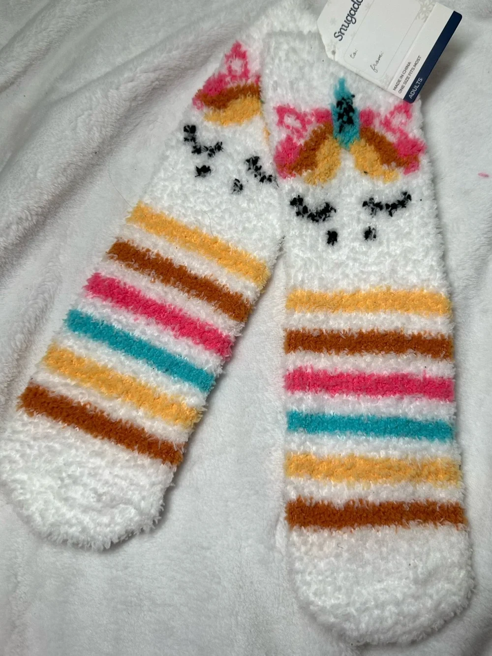 Snugadoo Unicorn Fuzzy Socks Adult One Size Cozy Striped Slipper Socks